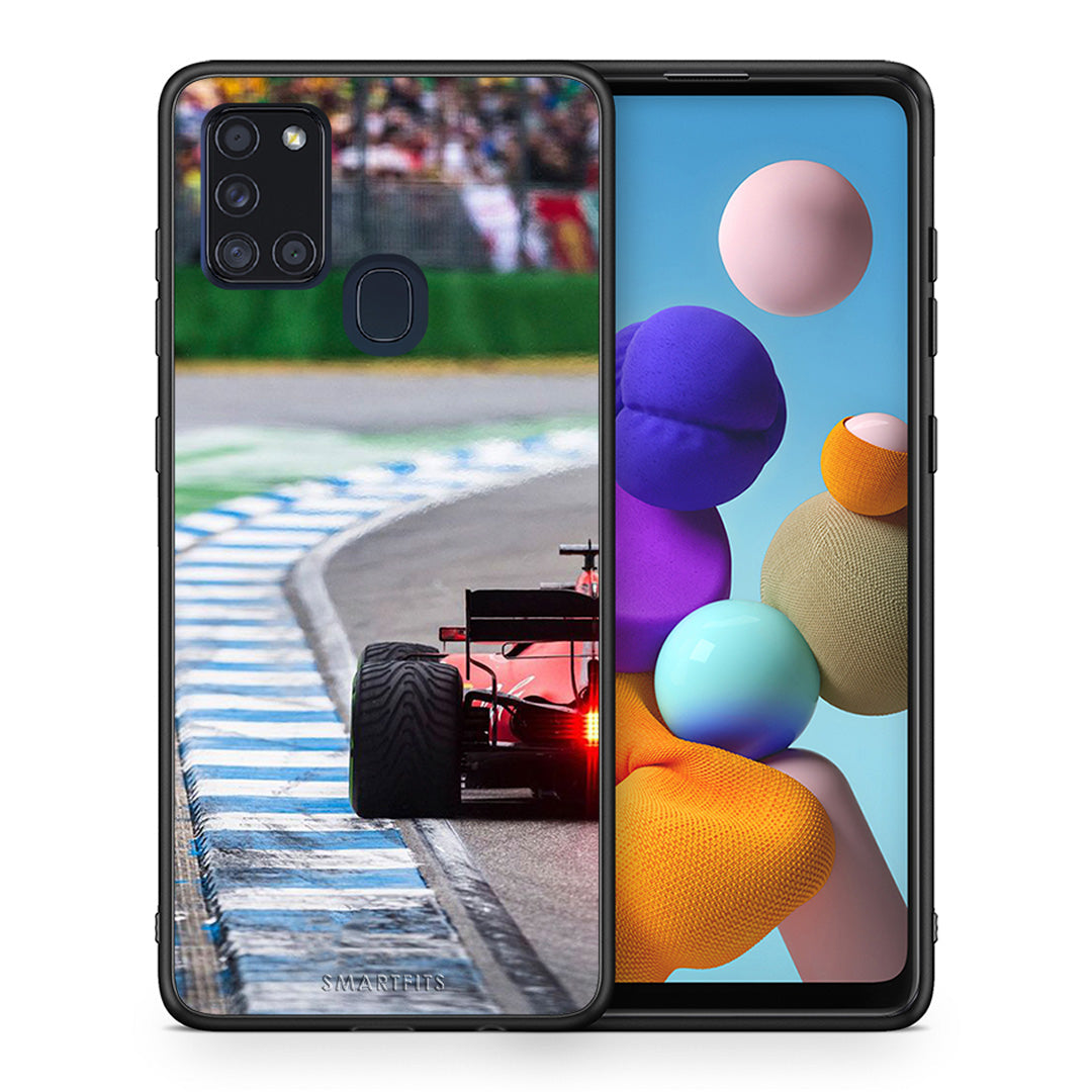 Θήκη Samsung A21s Racing Vibes από τη Smartfits με σχέδιο στο πίσω μέρος και μαύρο περίβλημα | Samsung A21s Racing Vibes case with colorful back and black bezels