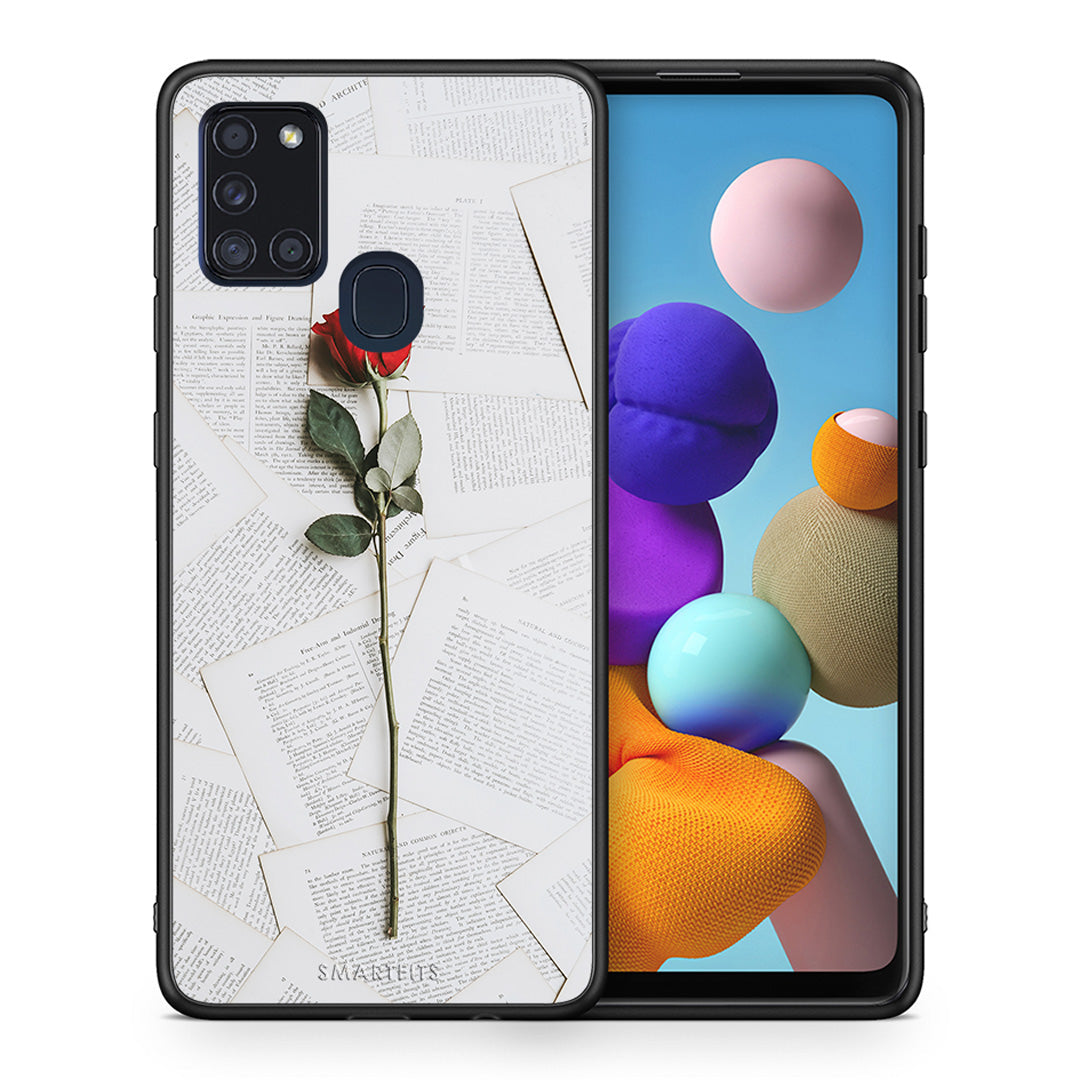 Θήκη Samsung A21s Red Rose από τη Smartfits με σχέδιο στο πίσω μέρος και μαύρο περίβλημα | Samsung A21s Red Rose case with colorful back and black bezels