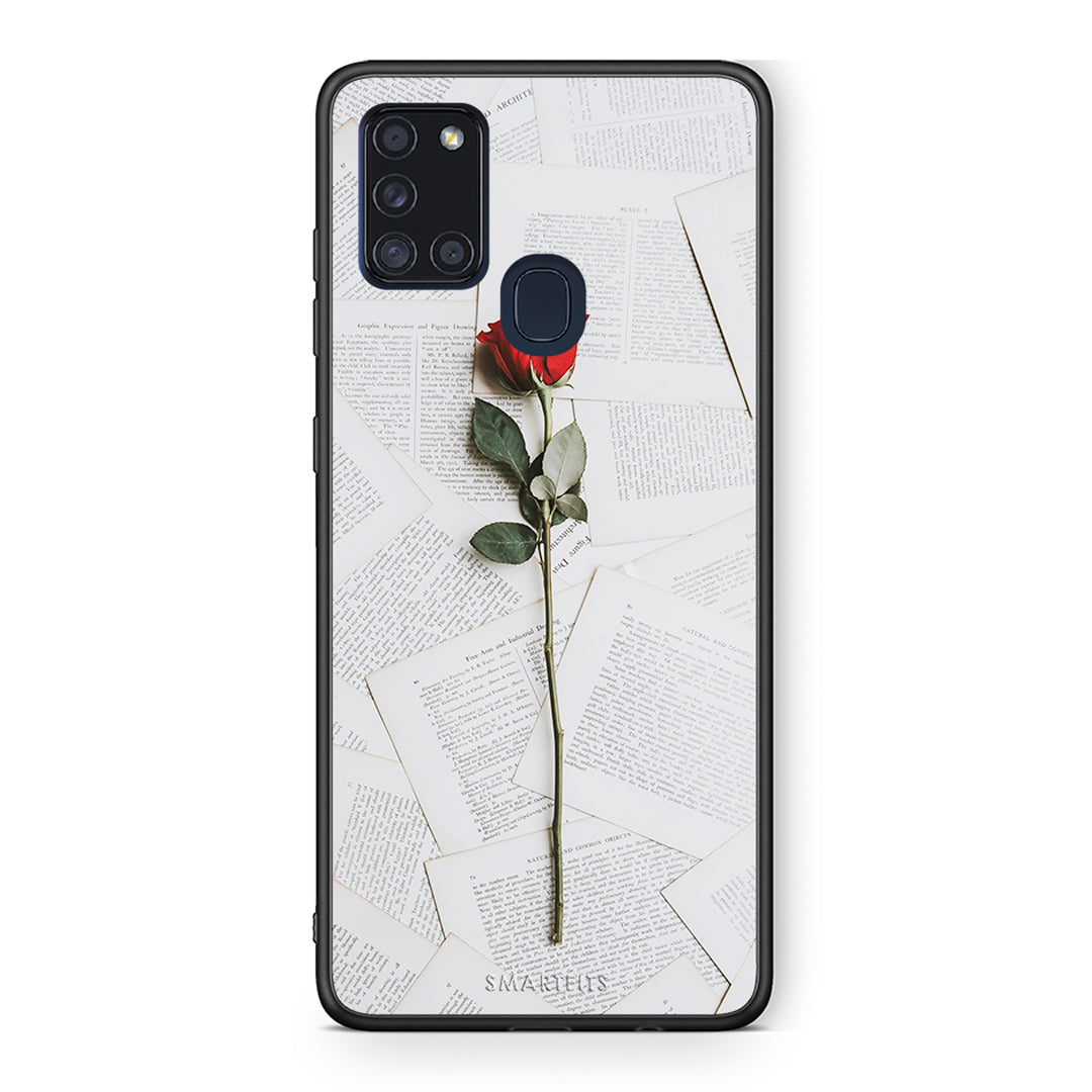 Samsung A21s Red Rose θήκη από τη Smartfits με σχέδιο στο πίσω μέρος και μαύρο περίβλημα | Smartphone case with colorful back and black bezels by Smartfits