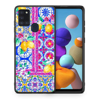 Thumbnail for Θήκη Samsung A21s Retro Spring από τη Smartfits με σχέδιο στο πίσω μέρος και μαύρο περίβλημα | Samsung A21s Retro Spring case with colorful back and black bezels