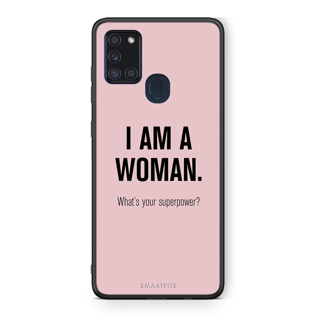 Samsung A21s Superpower Woman θήκη από τη Smartfits με σχέδιο στο πίσω μέρος και μαύρο περίβλημα | Smartphone case with colorful back and black bezels by Smartfits