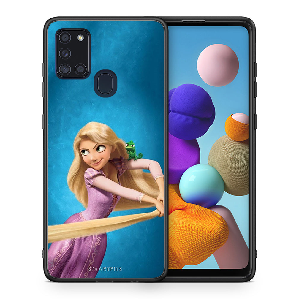 Θήκη Αγίου Βαλεντίνου Samsung A21s Tangled 2 από τη Smartfits με σχέδιο στο πίσω μέρος και μαύρο περίβλημα | Samsung A21s Tangled 2 case with colorful back and black bezels