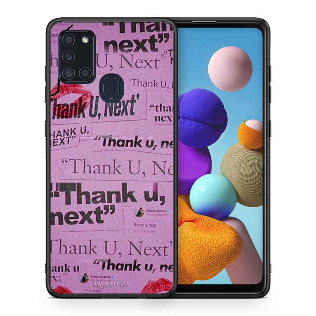 Θήκη Αγίου Βαλεντίνου Samsung A21s Thank You Next από τη Smartfits με σχέδιο στο πίσω μέρος και μαύρο περίβλημα | Samsung A21s Thank You Next case with colorful back and black bezels