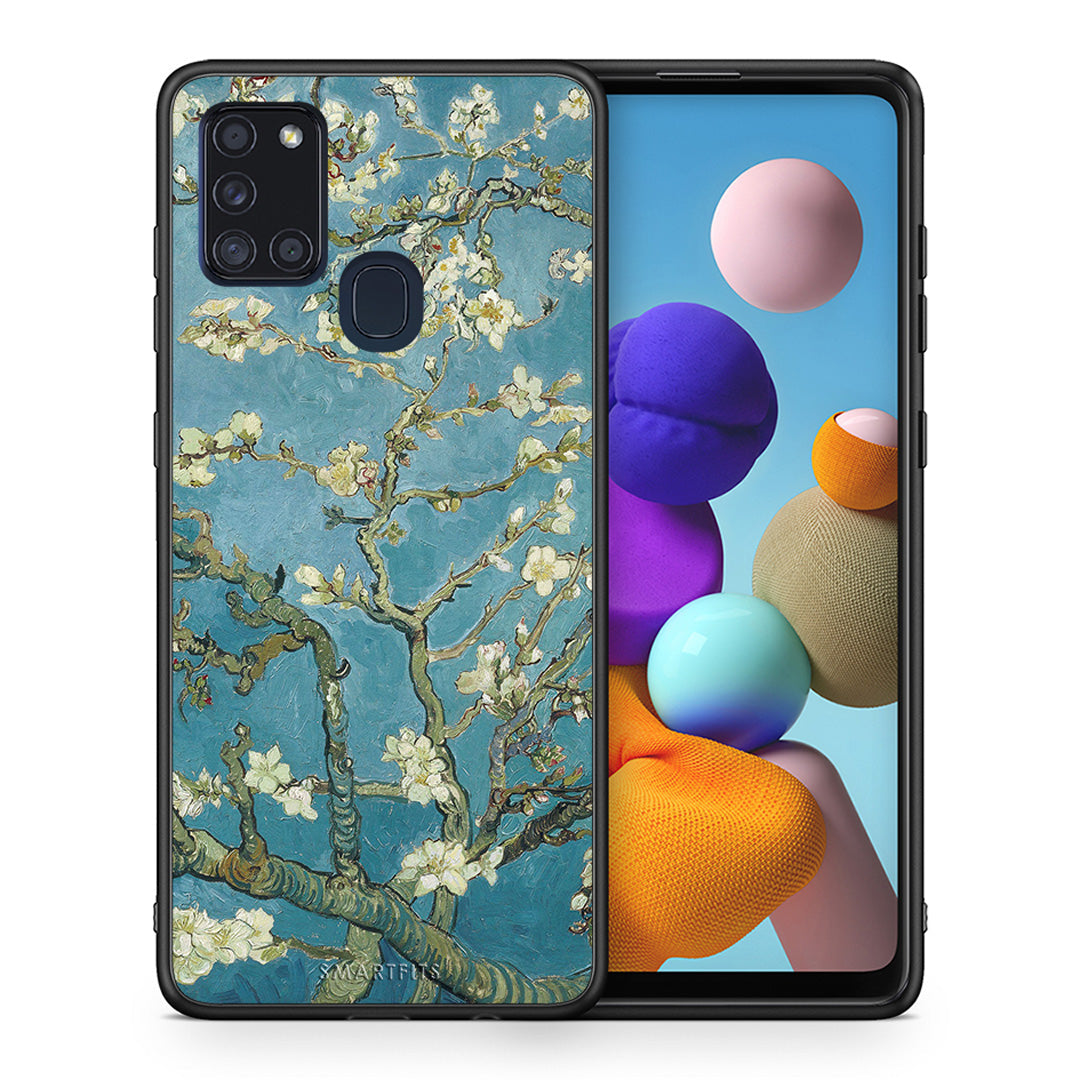 Θήκη Samsung A21s White Blossoms από τη Smartfits με σχέδιο στο πίσω μέρος και μαύρο περίβλημα | Samsung A21s White Blossoms case with colorful back and black bezels