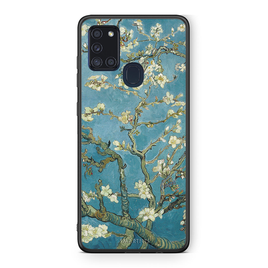 Samsung A21s White Blossoms θήκη από τη Smartfits με σχέδιο στο πίσω μέρος και μαύρο περίβλημα | Smartphone case with colorful back and black bezels by Smartfits