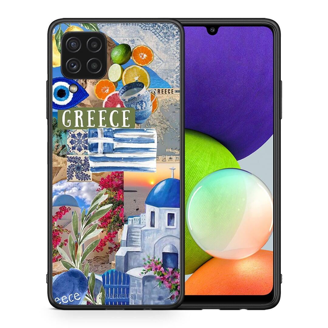 Θήκη Samsung A22 4G All Greek από τη Smartfits με σχέδιο στο πίσω μέρος και μαύρο περίβλημα | Samsung A22 4G All Greek case with colorful back and black bezels