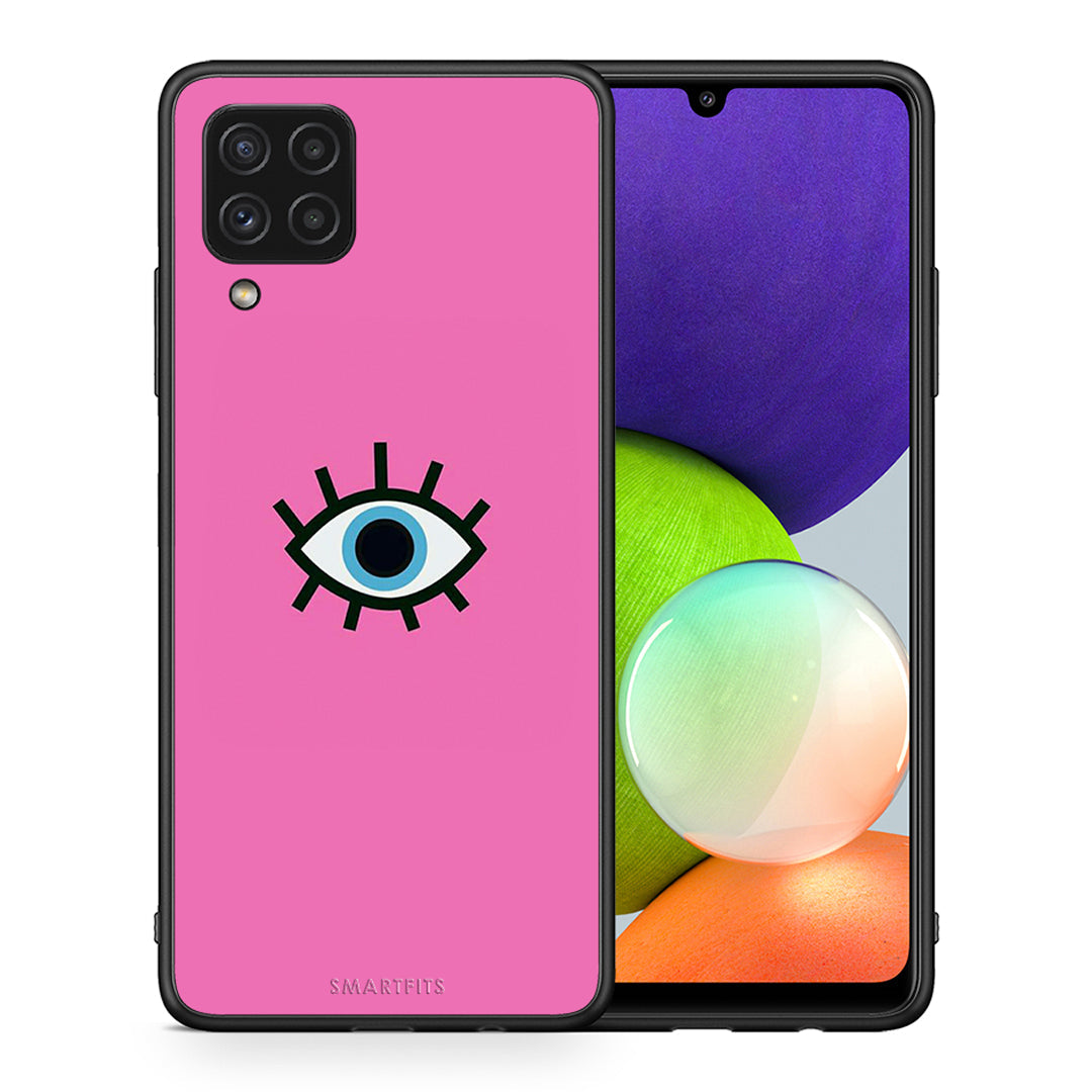 Θήκη Samsung A22 4G Blue Eye Pink από τη Smartfits με σχέδιο στο πίσω μέρος και μαύρο περίβλημα | Samsung A22 4G Blue Eye Pink case with colorful back and black bezels