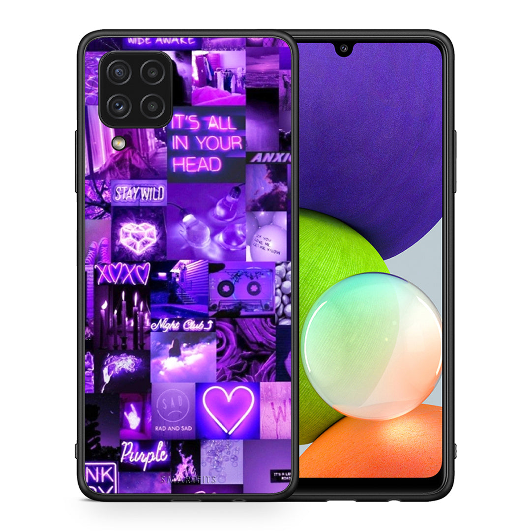 Θήκη Αγίου Βαλεντίνου Samsung A22 4G Collage Stay Wild από τη Smartfits με σχέδιο στο πίσω μέρος και μαύρο περίβλημα | Samsung A22 4G Collage Stay Wild case with colorful back and black bezels