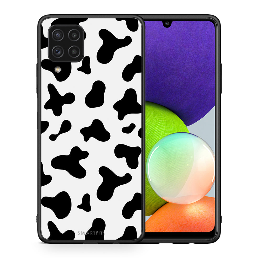 Θήκη Samsung A22 4G Cow Print από τη Smartfits με σχέδιο στο πίσω μέρος και μαύρο περίβλημα | Samsung A22 4G Cow Print case with colorful back and black bezels