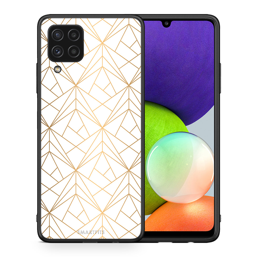 Θήκη Samsung A22 4G Luxury White Geometric από τη Smartfits με σχέδιο στο πίσω μέρος και μαύρο περίβλημα | Samsung A22 4G Luxury White Geometric case with colorful back and black bezels