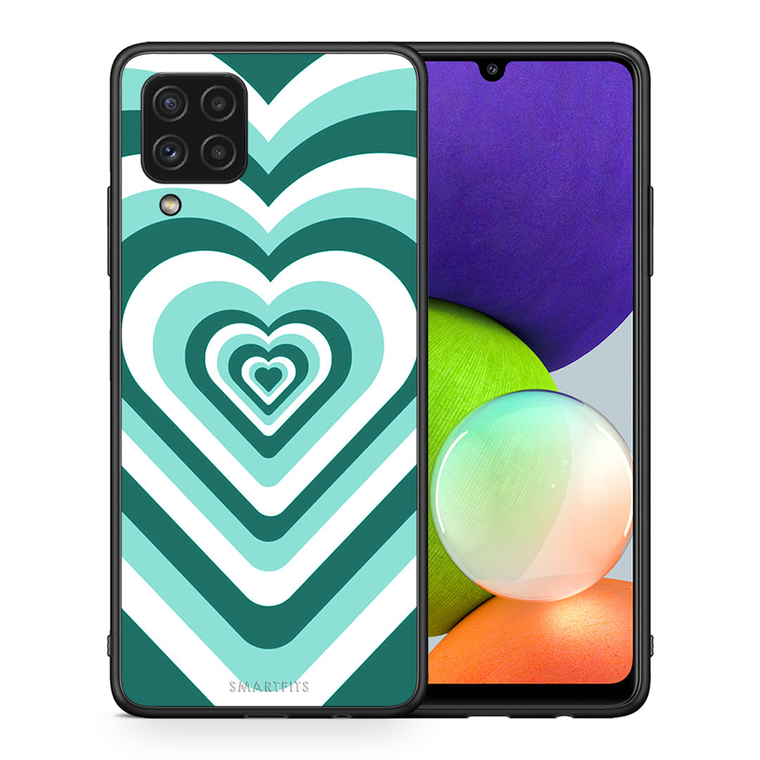Θήκη Samsung A22 4G Green Hearts από τη Smartfits με σχέδιο στο πίσω μέρος και μαύρο περίβλημα | Samsung A22 4G Green Hearts case with colorful back and black bezels