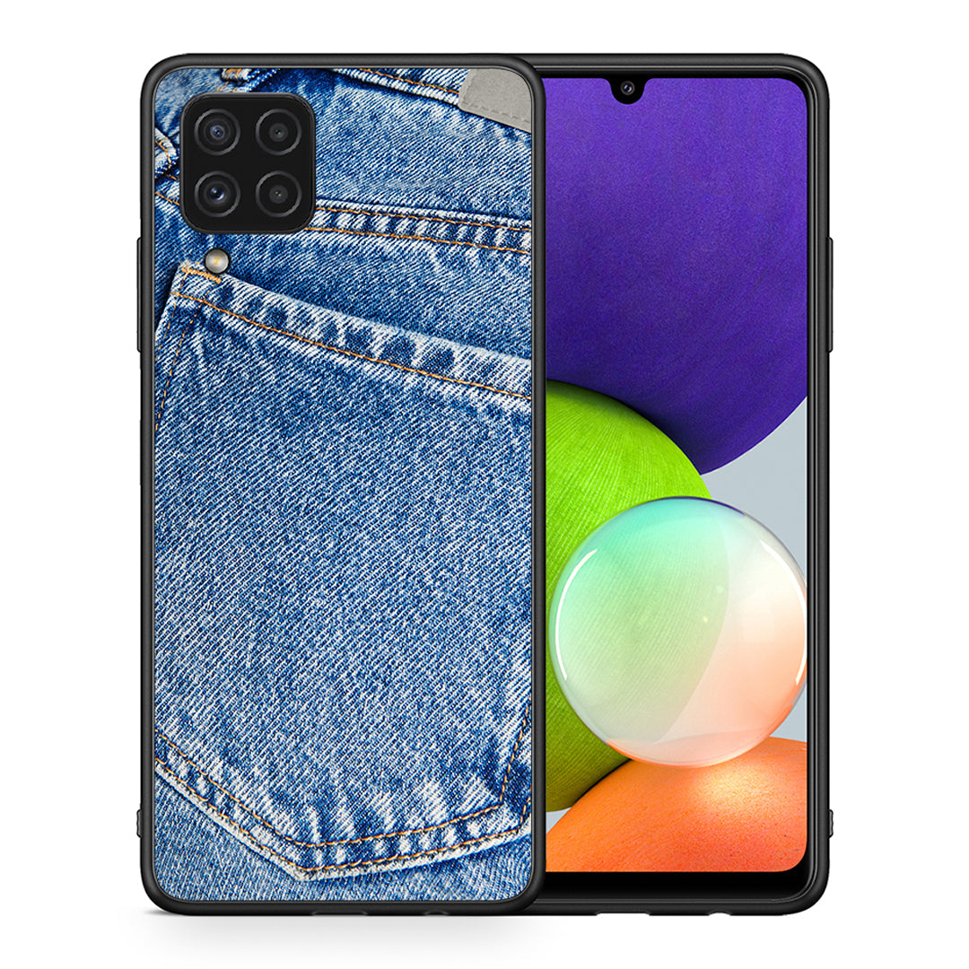 Θήκη Samsung A22 4G Jeans Pocket από τη Smartfits με σχέδιο στο πίσω μέρος και μαύρο περίβλημα | Samsung A22 4G Jeans Pocket case with colorful back and black bezels