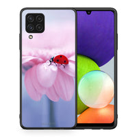 Thumbnail for Θήκη Samsung A22 4G Ladybug Flower από τη Smartfits με σχέδιο στο πίσω μέρος και μαύρο περίβλημα | Samsung A22 4G Ladybug Flower case with colorful back and black bezels
