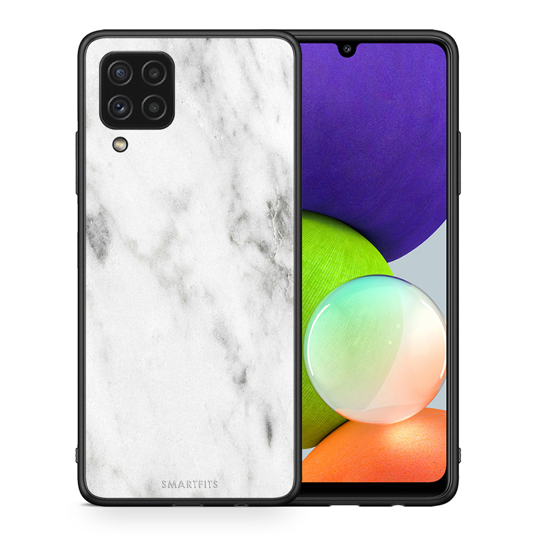 Θήκη Samsung A22 4G White Marble από τη Smartfits με σχέδιο στο πίσω μέρος και μαύρο περίβλημα | Samsung A22 4G White Marble case with colorful back and black bezels