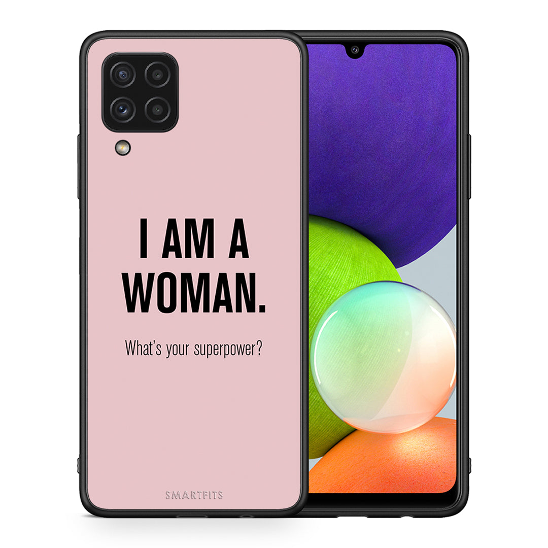 Θήκη Samsung A22 4G Superpower Woman από τη Smartfits με σχέδιο στο πίσω μέρος και μαύρο περίβλημα | Samsung A22 4G Superpower Woman case with colorful back and black bezels