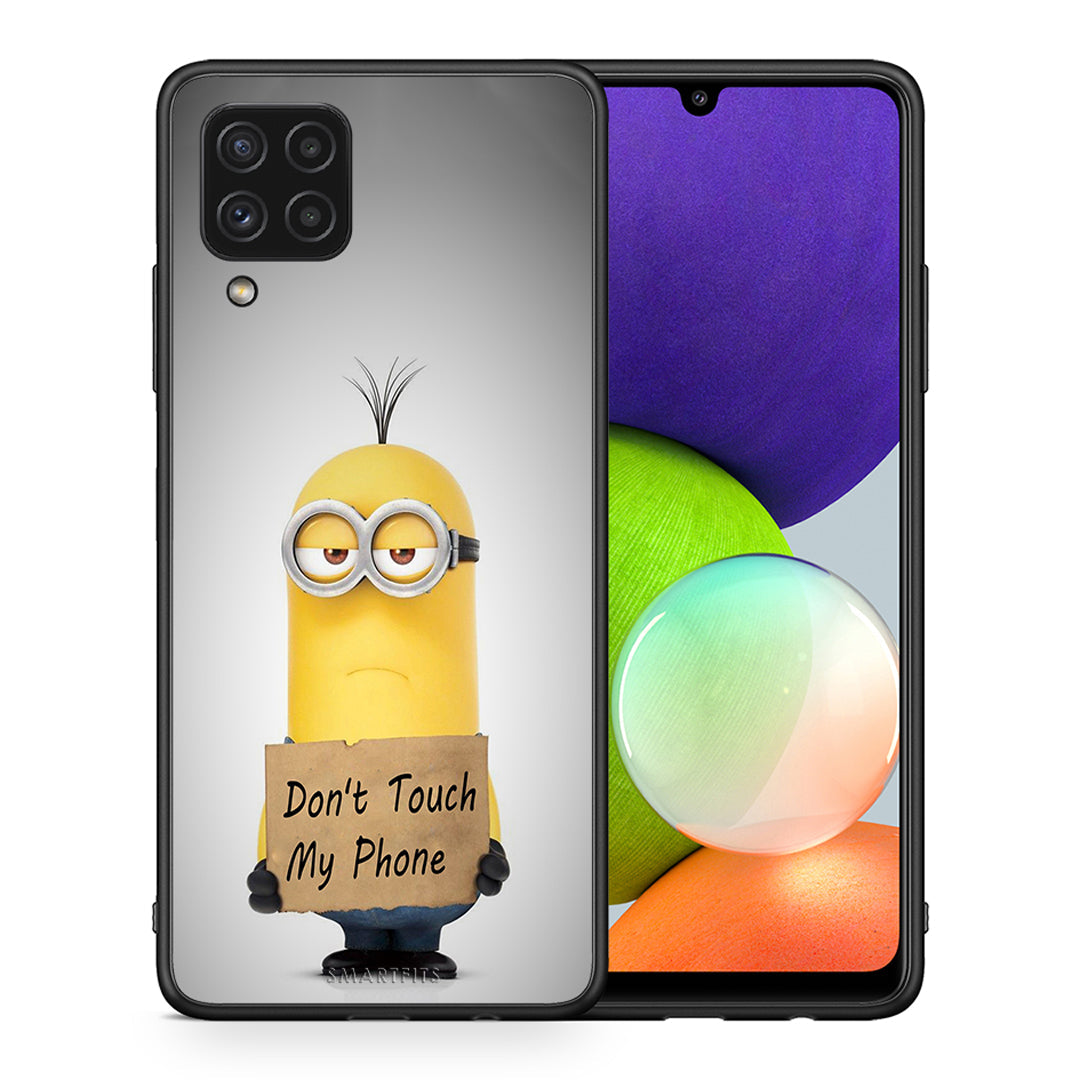 Θήκη Samsung A22 4G Minion Text από τη Smartfits με σχέδιο στο πίσω μέρος και μαύρο περίβλημα | Samsung A22 4G Minion Text case with colorful back and black bezels