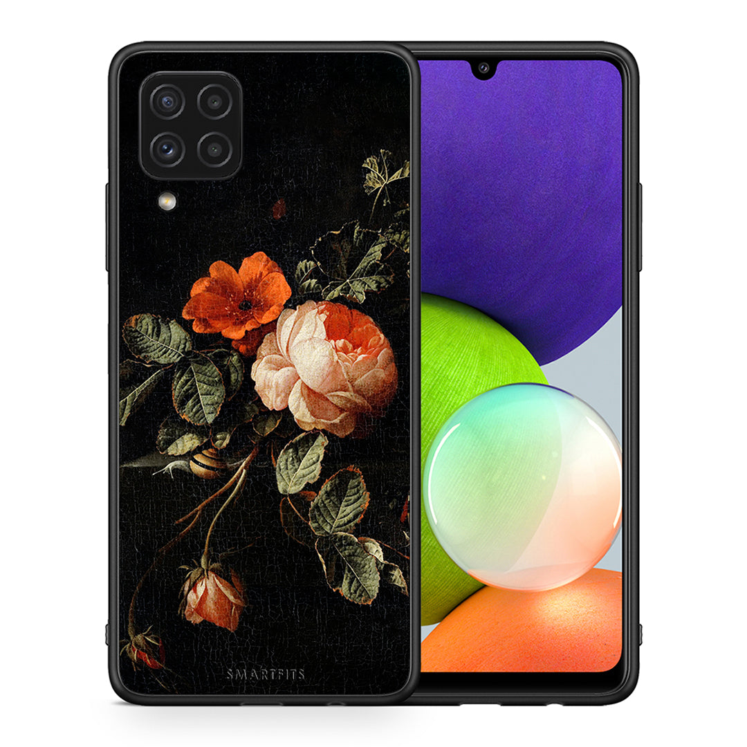 Θήκη Samsung A22 4G Vintage Roses από τη Smartfits με σχέδιο στο πίσω μέρος και μαύρο περίβλημα | Samsung A22 4G Vintage Roses case with colorful back and black bezels