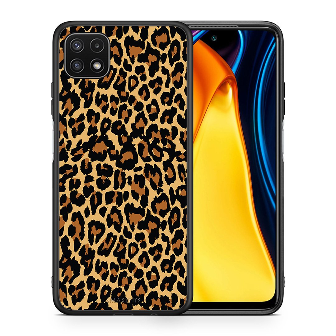 Θήκη Samsung A22 5G Leopard Animal από τη Smartfits με σχέδιο στο πίσω μέρος και μαύρο περίβλημα | Samsung A22 5G Leopard Animal case with colorful back and black bezels