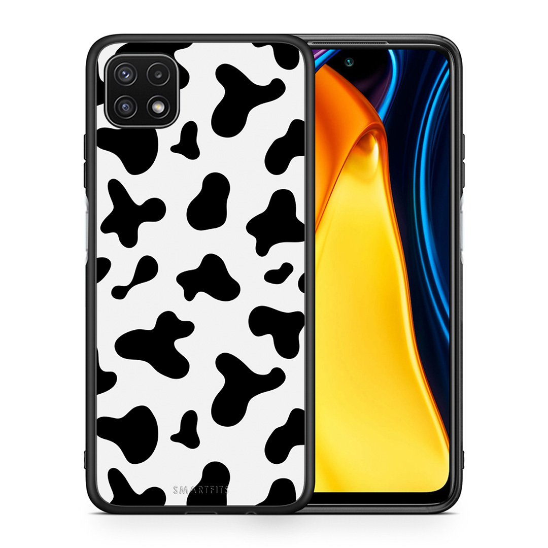 Θήκη Samsung A22 5G Cow Print από τη Smartfits με σχέδιο στο πίσω μέρος και μαύρο περίβλημα | Samsung A22 5G Cow Print case with colorful back and black bezels