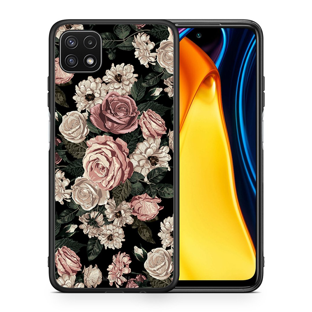 Θήκη Samsung A22 5G Wild Roses Flower από τη Smartfits με σχέδιο στο πίσω μέρος και μαύρο περίβλημα | Samsung A22 5G Wild Roses Flower case with colorful back and black bezels