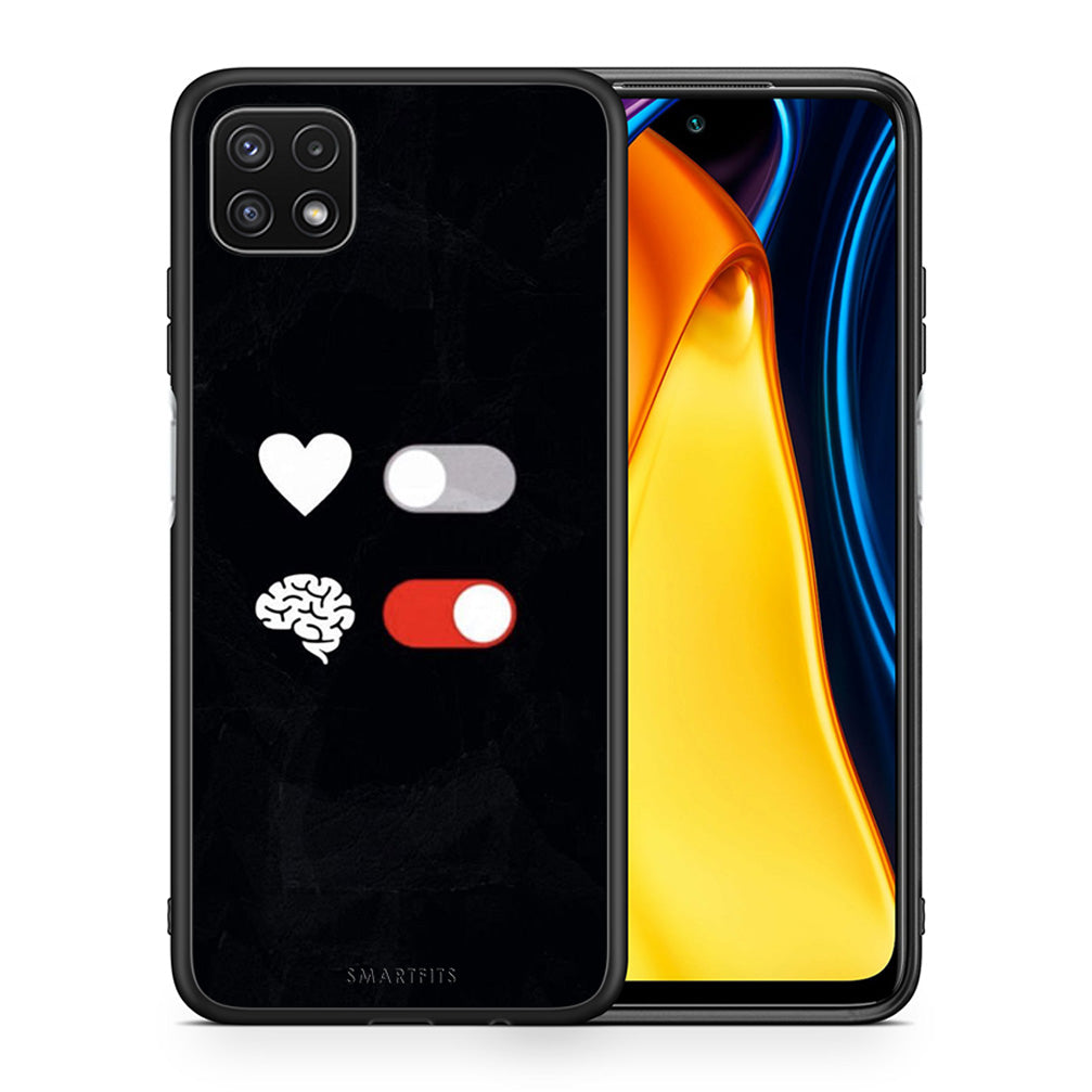 Θήκη Αγίου Βαλεντίνου Samsung A22 5G Heart Vs Brain από τη Smartfits με σχέδιο στο πίσω μέρος και μαύρο περίβλημα | Samsung A22 5G Heart Vs Brain case with colorful back and black bezels