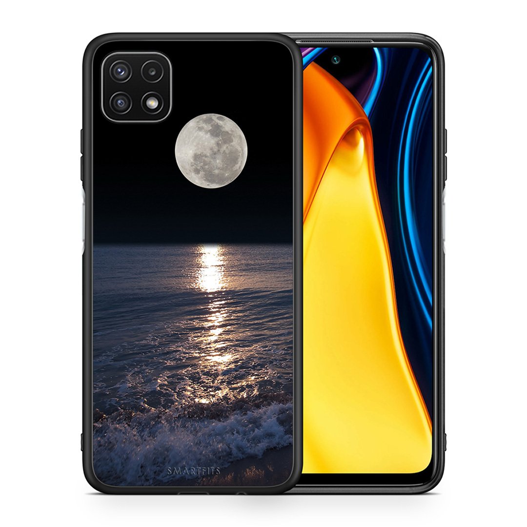 Θήκη Samsung A22 5G Moon Landscape από τη Smartfits με σχέδιο στο πίσω μέρος και μαύρο περίβλημα | Samsung A22 5G Moon Landscape case with colorful back and black bezels
