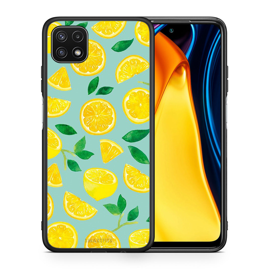 Θήκη Samsung A22 5G Lemons από τη Smartfits με σχέδιο στο πίσω μέρος και μαύρο περίβλημα | Samsung A22 5G Lemons case with colorful back and black bezels