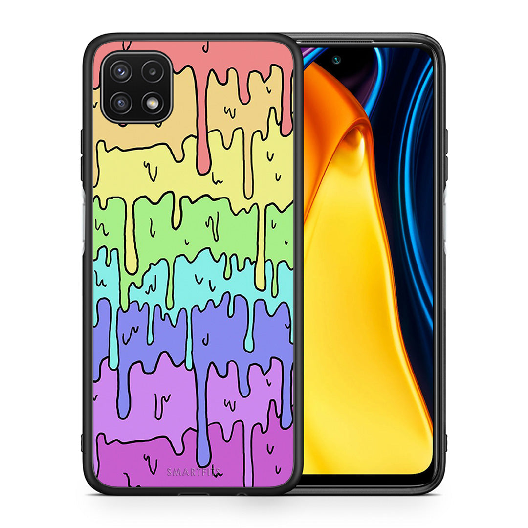 Θήκη Samsung A22 5G Melting Rainbow από τη Smartfits με σχέδιο στο πίσω μέρος και μαύρο περίβλημα | Samsung A22 5G Melting Rainbow case with colorful back and black bezels