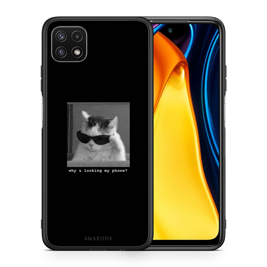 Θήκη Samsung A22 5G Meme Cat από τη Smartfits με σχέδιο στο πίσω μέρος και μαύρο περίβλημα | Samsung A22 5G Meme Cat case with colorful back and black bezels