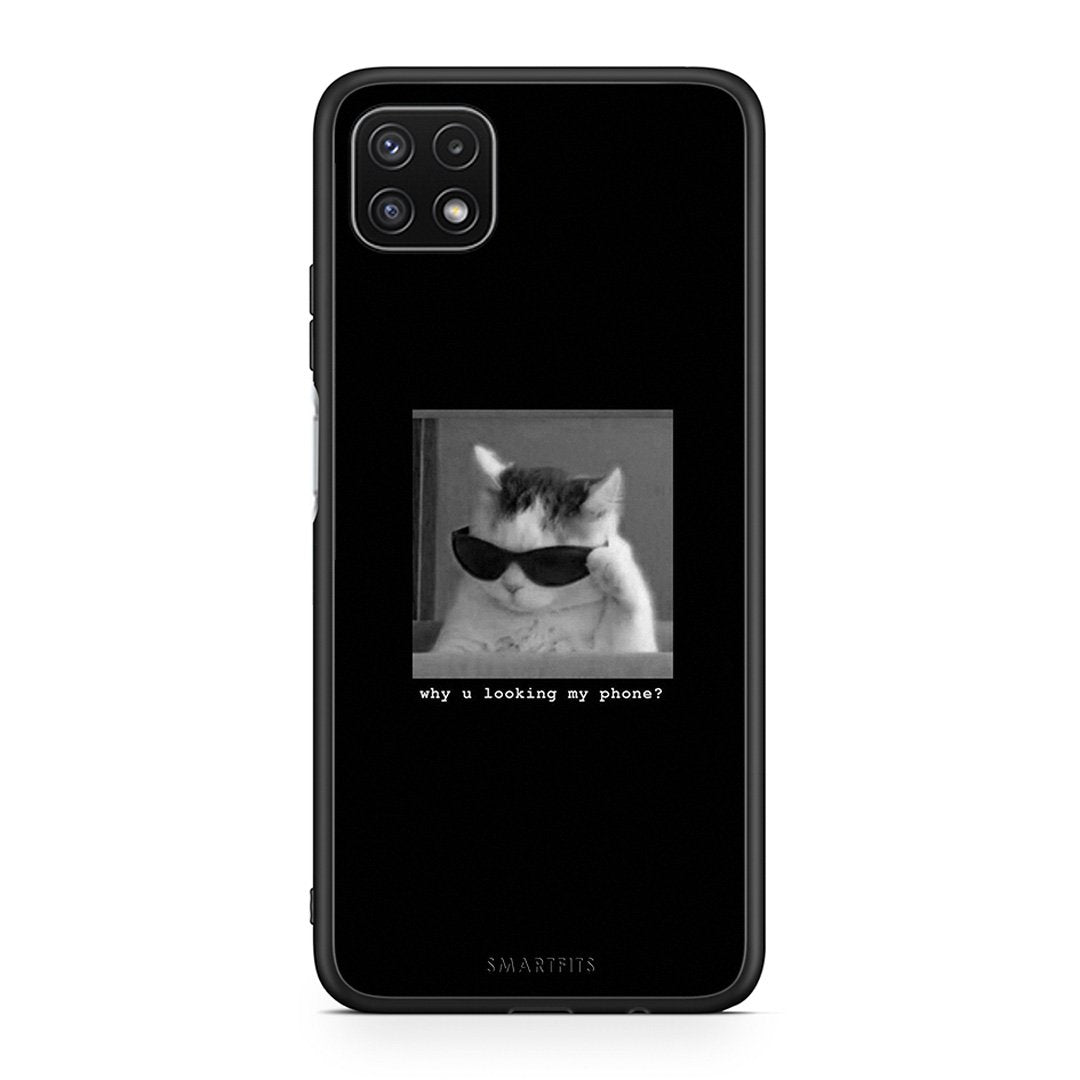 Samsung A22 5G Meme Cat θήκη από τη Smartfits με σχέδιο στο πίσω μέρος και μαύρο περίβλημα | Smartphone case with colorful back and black bezels by Smartfits