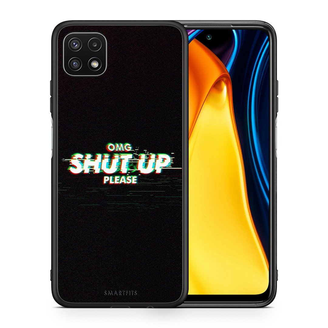 Θήκη Samsung A22 5G OMG ShutUp από τη Smartfits με σχέδιο στο πίσω μέρος και μαύρο περίβλημα | Samsung A22 5G OMG ShutUp case with colorful back and black bezels