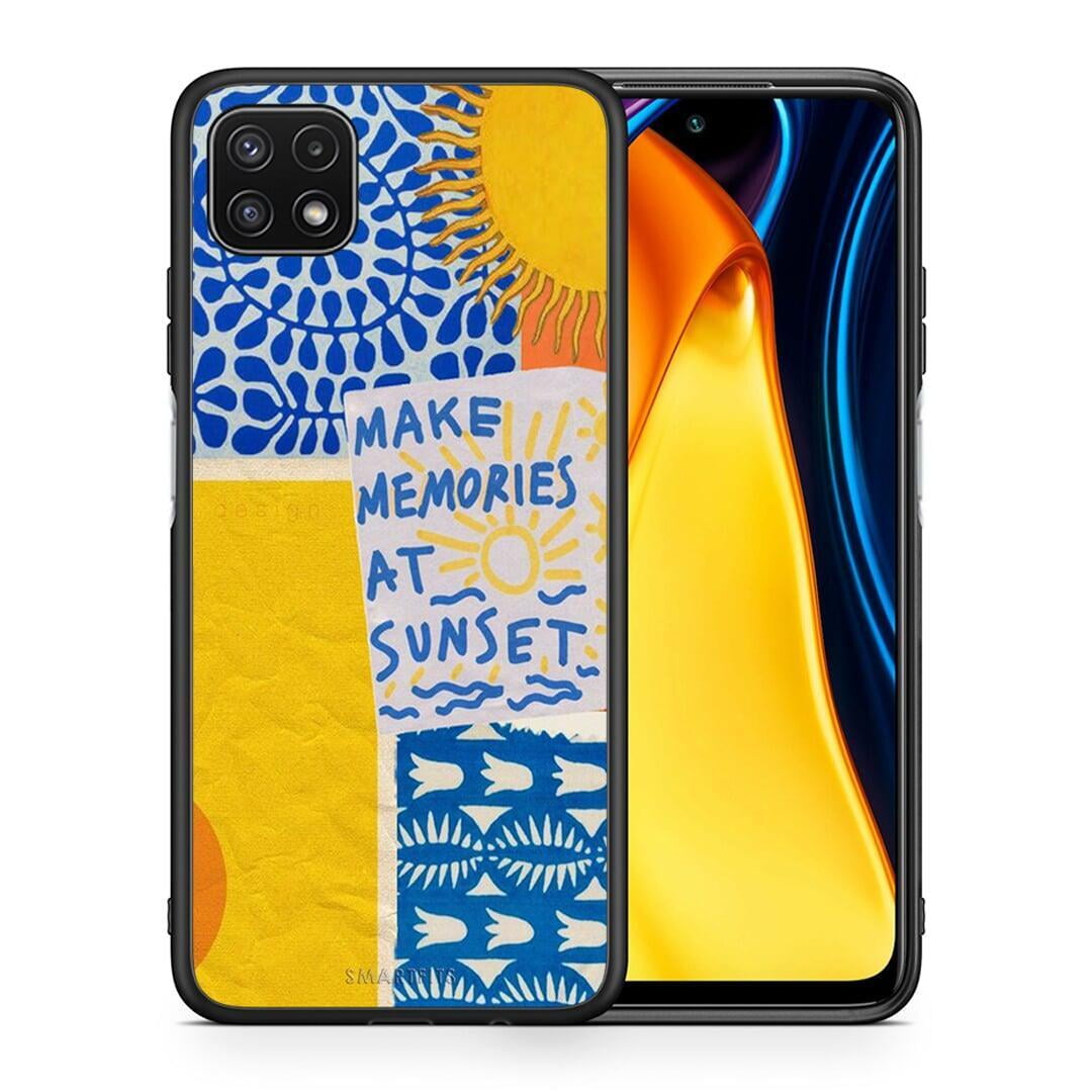 Θήκη Samsung A22 5G Sunset Memories από τη Smartfits με σχέδιο στο πίσω μέρος και μαύρο περίβλημα | Samsung A22 5G Sunset Memories case with colorful back and black bezels