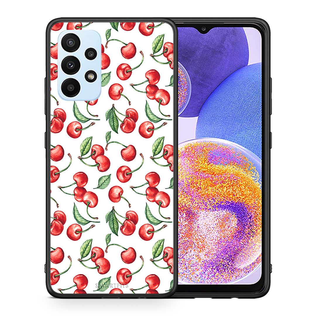 Θήκη Samsung A23 Cherry Summer από τη Smartfits με σχέδιο στο πίσω μέρος και μαύρο περίβλημα | Samsung A23 Cherry Summer case with colorful back and black bezels