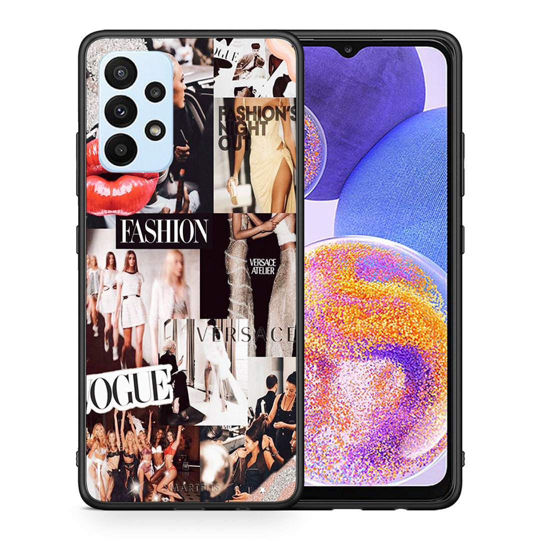 Θήκη Αγίου Βαλεντίνου Samsung A23 Collage Fashion από τη Smartfits με σχέδιο στο πίσω μέρος και μαύρο περίβλημα | Samsung A23 Collage Fashion case with colorful back and black bezels