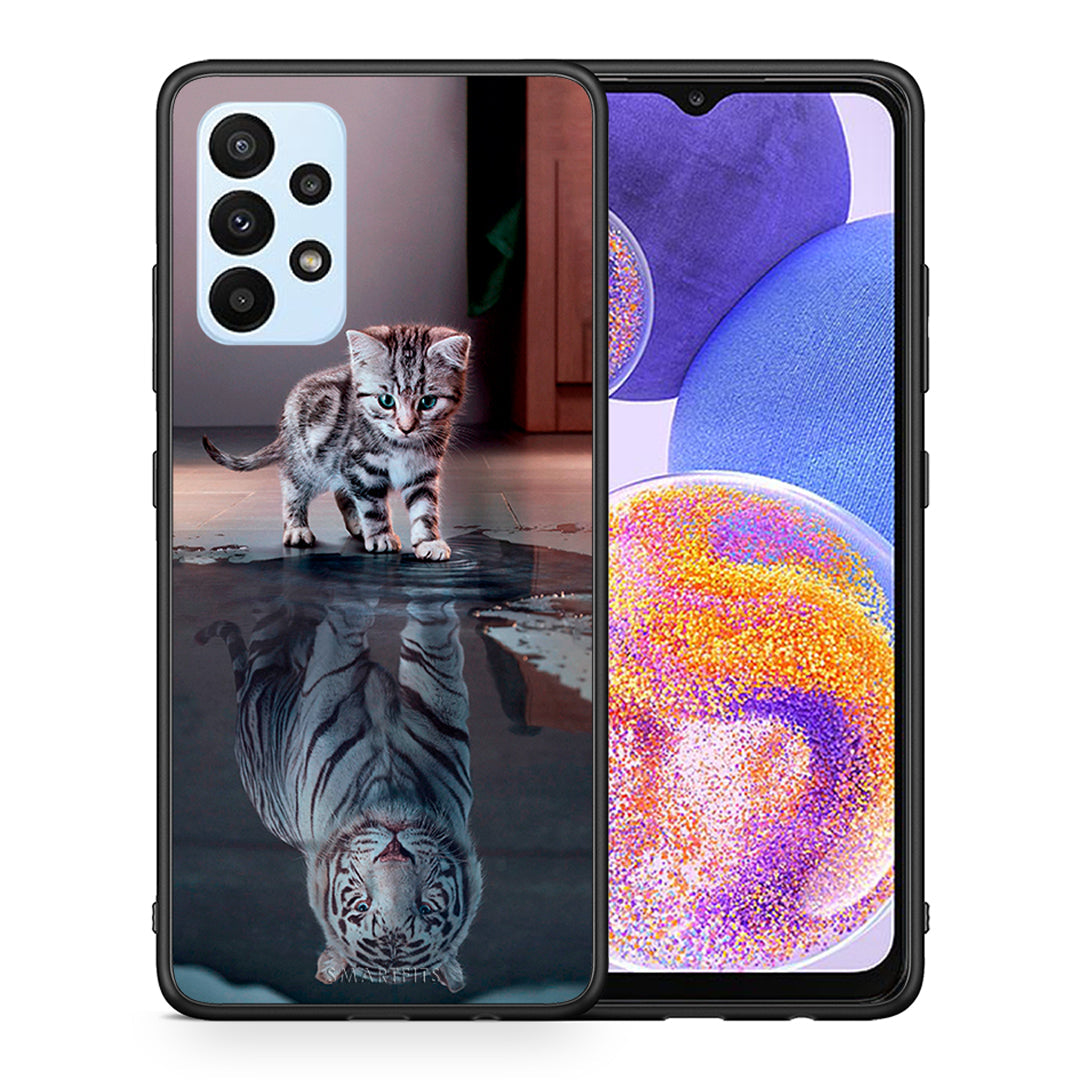 Θήκη Samsung A23 Tiger Cute από τη Smartfits με σχέδιο στο πίσω μέρος και μαύρο περίβλημα | Samsung A23 Tiger Cute case with colorful back and black bezels