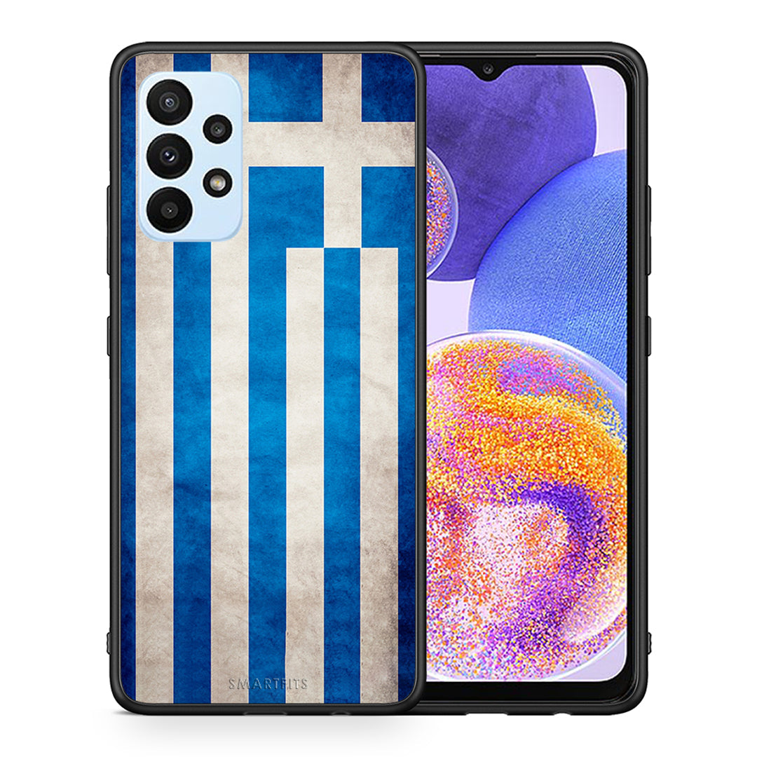 Θήκη Samsung A23 Greek Flag από τη Smartfits με σχέδιο στο πίσω μέρος και μαύρο περίβλημα | Samsung A23 Greek Flag case with colorful back and black bezels