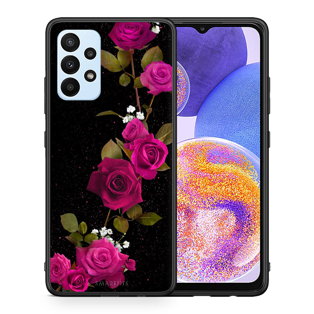 Θήκη Samsung A23 Red Roses Flower από τη Smartfits με σχέδιο στο πίσω μέρος και μαύρο περίβλημα | Samsung A23 Red Roses Flower case with colorful back and black bezels