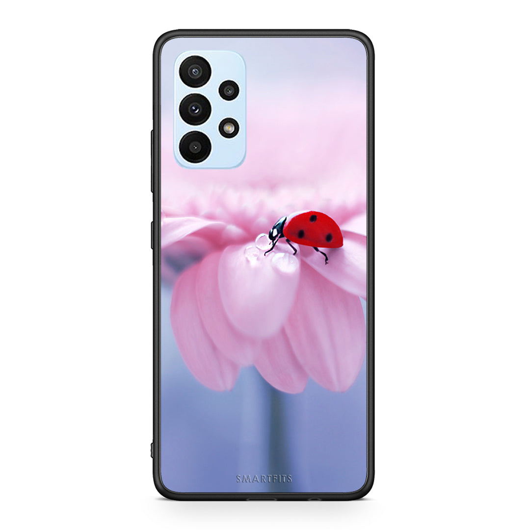 Samsung A23 Ladybug Flower θήκη από τη Smartfits με σχέδιο στο πίσω μέρος και μαύρο περίβλημα | Smartphone case with colorful back and black bezels by Smartfits