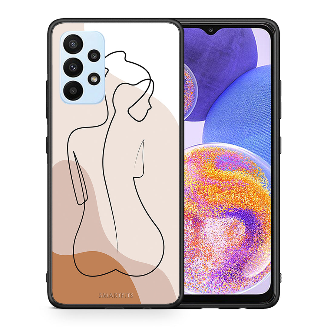 Θήκη Samsung A23 LineArt Woman από τη Smartfits με σχέδιο στο πίσω μέρος και μαύρο περίβλημα | Samsung A23 LineArt Woman case with colorful back and black bezels