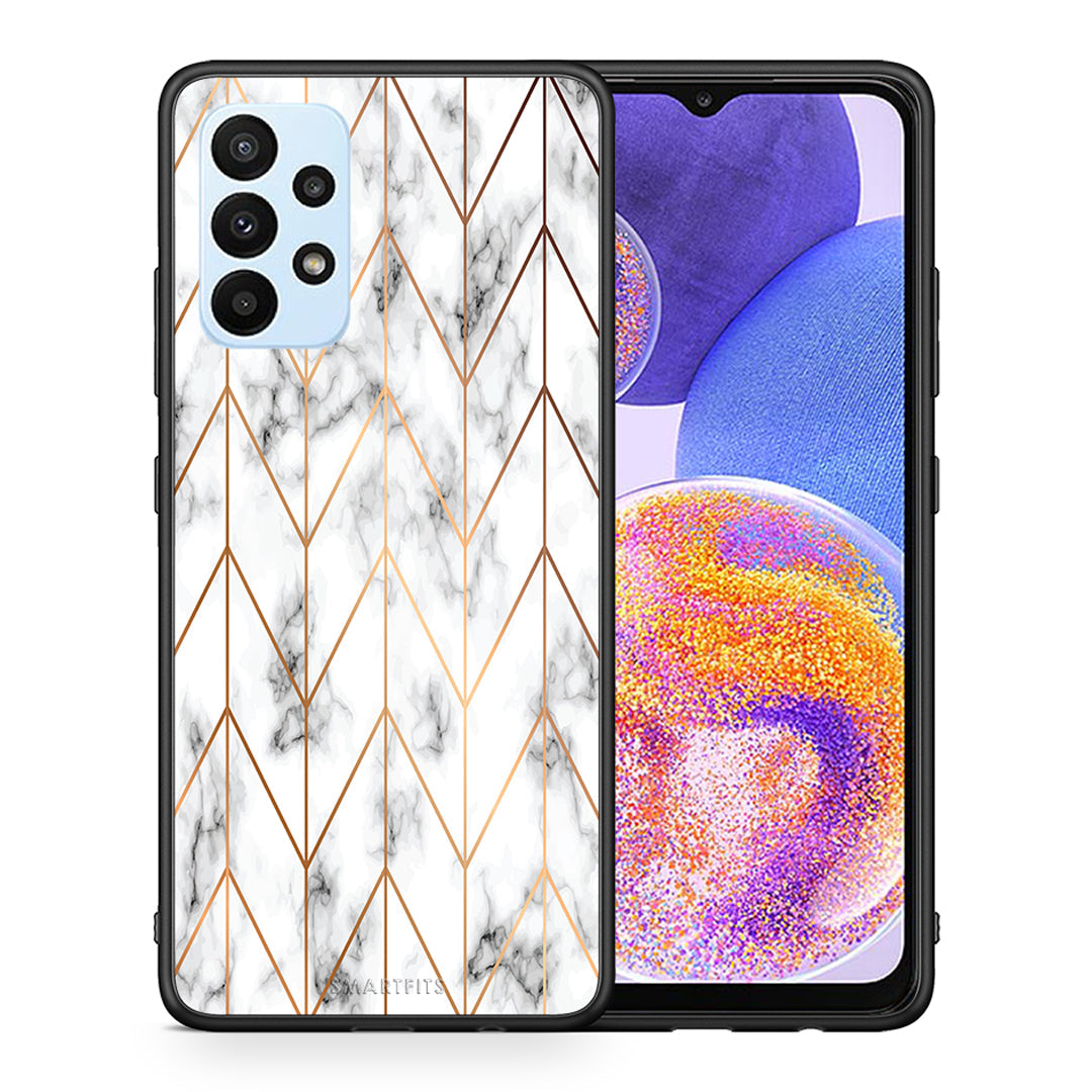 Θήκη Samsung A23 Gold Geometric Marble από τη Smartfits με σχέδιο στο πίσω μέρος και μαύρο περίβλημα | Samsung A23 Gold Geometric Marble case with colorful back and black bezels