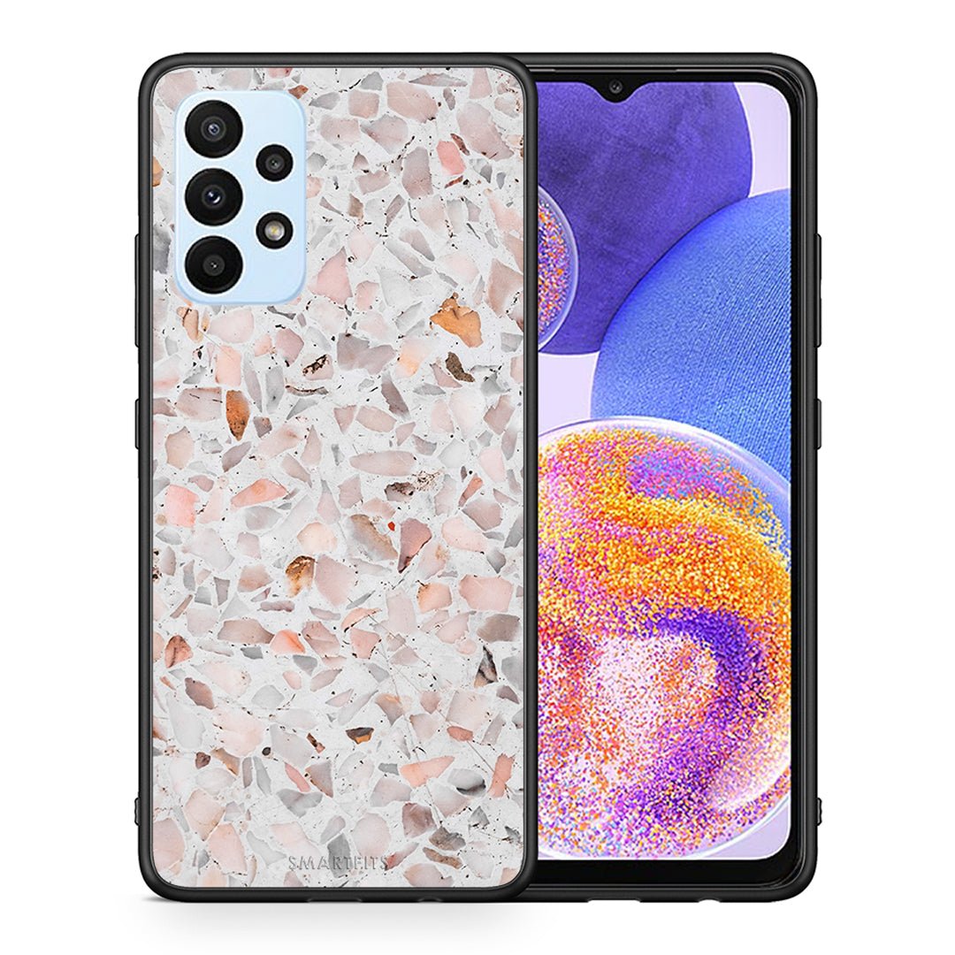 Θήκη Samsung A23 Marble Terrazzo από τη Smartfits με σχέδιο στο πίσω μέρος και μαύρο περίβλημα | Samsung A23 Marble Terrazzo case with colorful back and black bezels