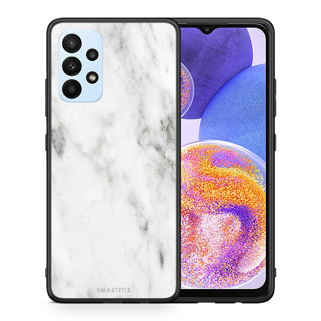 Θήκη Samsung A23 White Marble από τη Smartfits με σχέδιο στο πίσω μέρος και μαύρο περίβλημα | Samsung A23 White Marble case with colorful back and black bezels