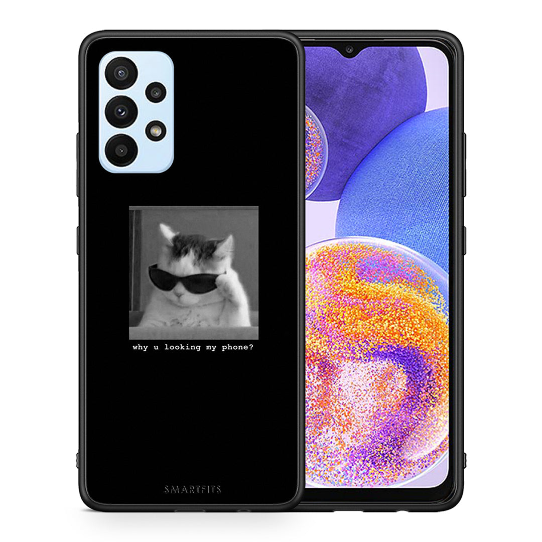 Θήκη Samsung A23 Meme Cat από τη Smartfits με σχέδιο στο πίσω μέρος και μαύρο περίβλημα | Samsung A23 Meme Cat case with colorful back and black bezels