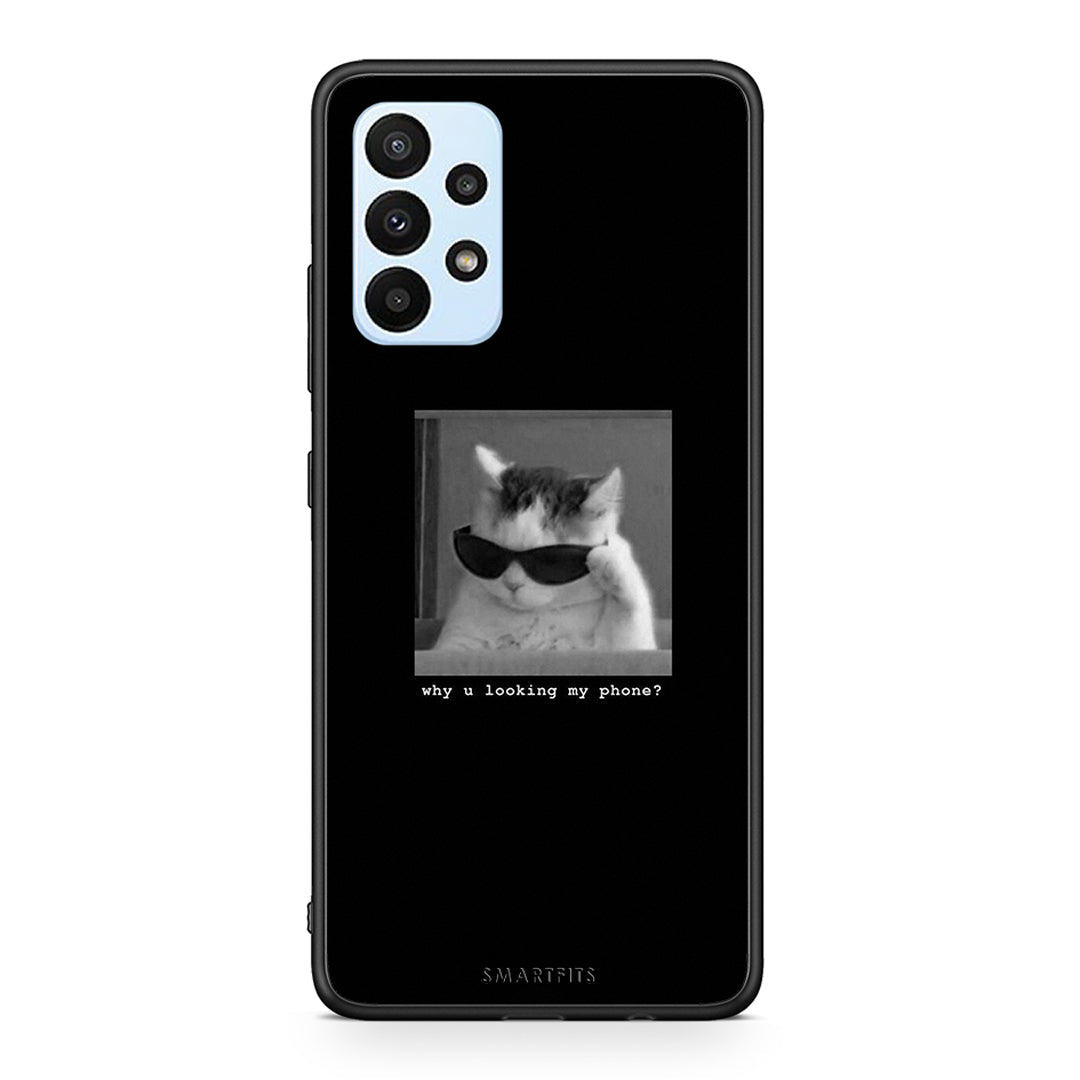 Samsung A23 Meme Cat θήκη από τη Smartfits με σχέδιο στο πίσω μέρος και μαύρο περίβλημα | Smartphone case with colorful back and black bezels by Smartfits