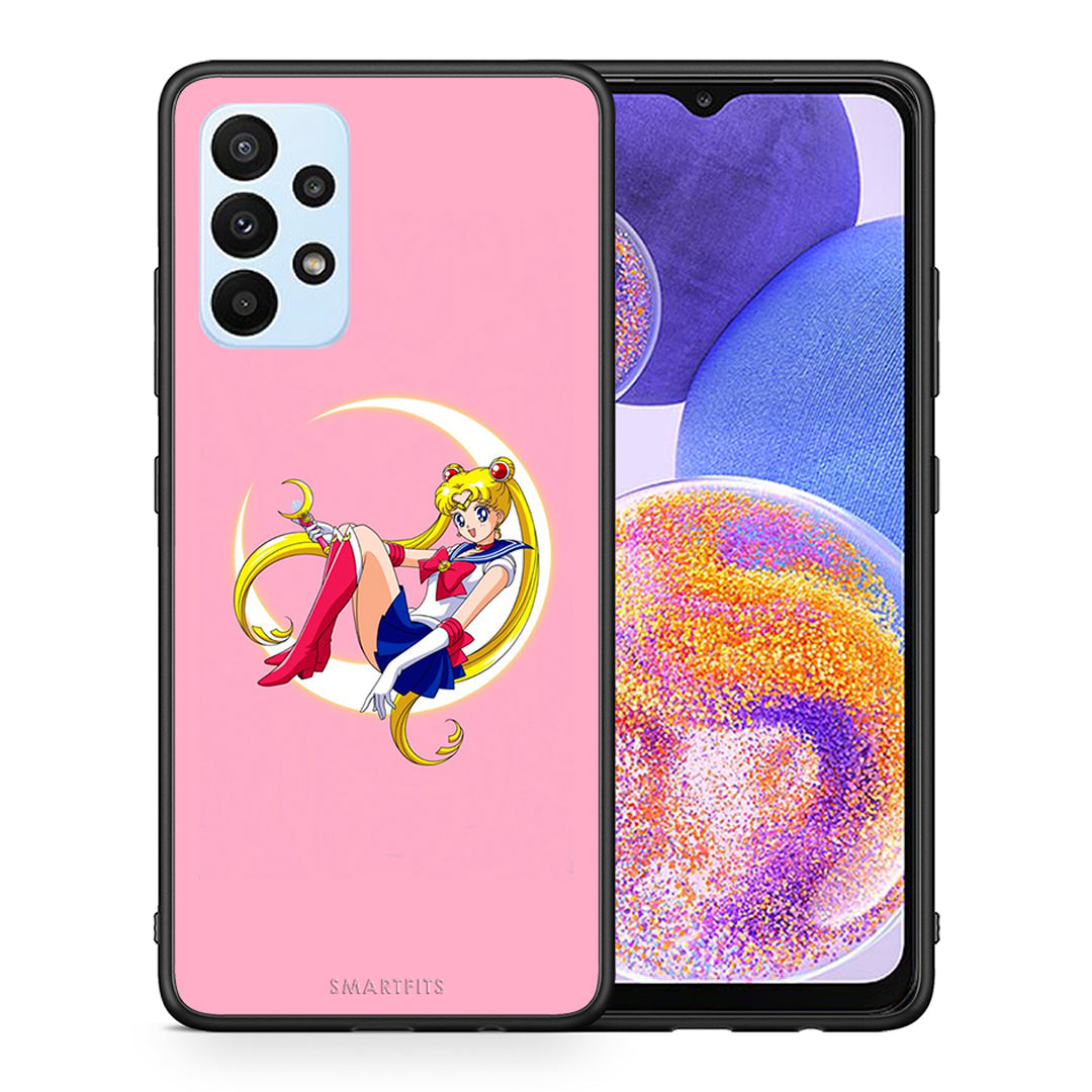 Θήκη Samsung A23 Moon Girl από τη Smartfits με σχέδιο στο πίσω μέρος και μαύρο περίβλημα | Samsung A23 Moon Girl case with colorful back and black bezels