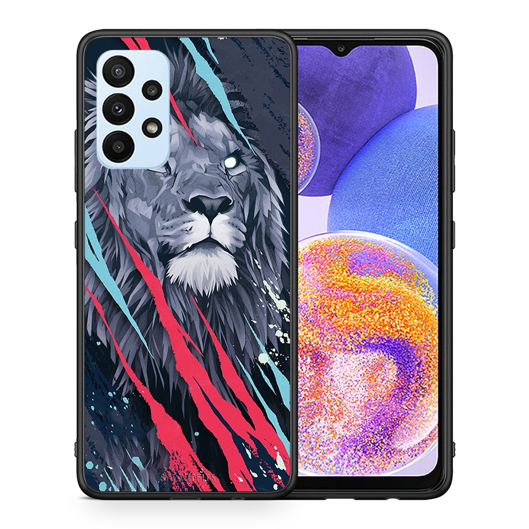 Θήκη Samsung A23 Lion Designer PopArt από τη Smartfits με σχέδιο στο πίσω μέρος και μαύρο περίβλημα | Samsung A23 Lion Designer PopArt case with colorful back and black bezels