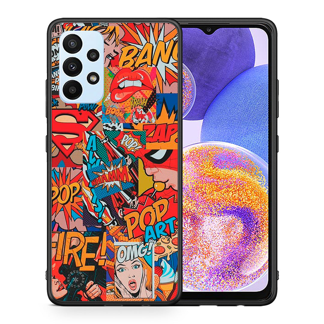 Θήκη Samsung A23 PopArt OMG από τη Smartfits με σχέδιο στο πίσω μέρος και μαύρο περίβλημα | Samsung A23 PopArt OMG case with colorful back and black bezels