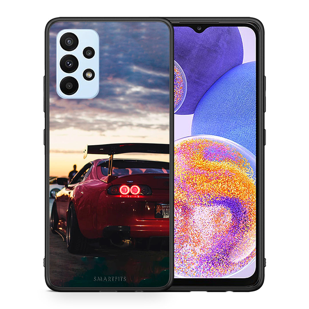 Θήκη Samsung A23 Racing Supra από τη Smartfits με σχέδιο στο πίσω μέρος και μαύρο περίβλημα | Samsung A23 Racing Supra case with colorful back and black bezels