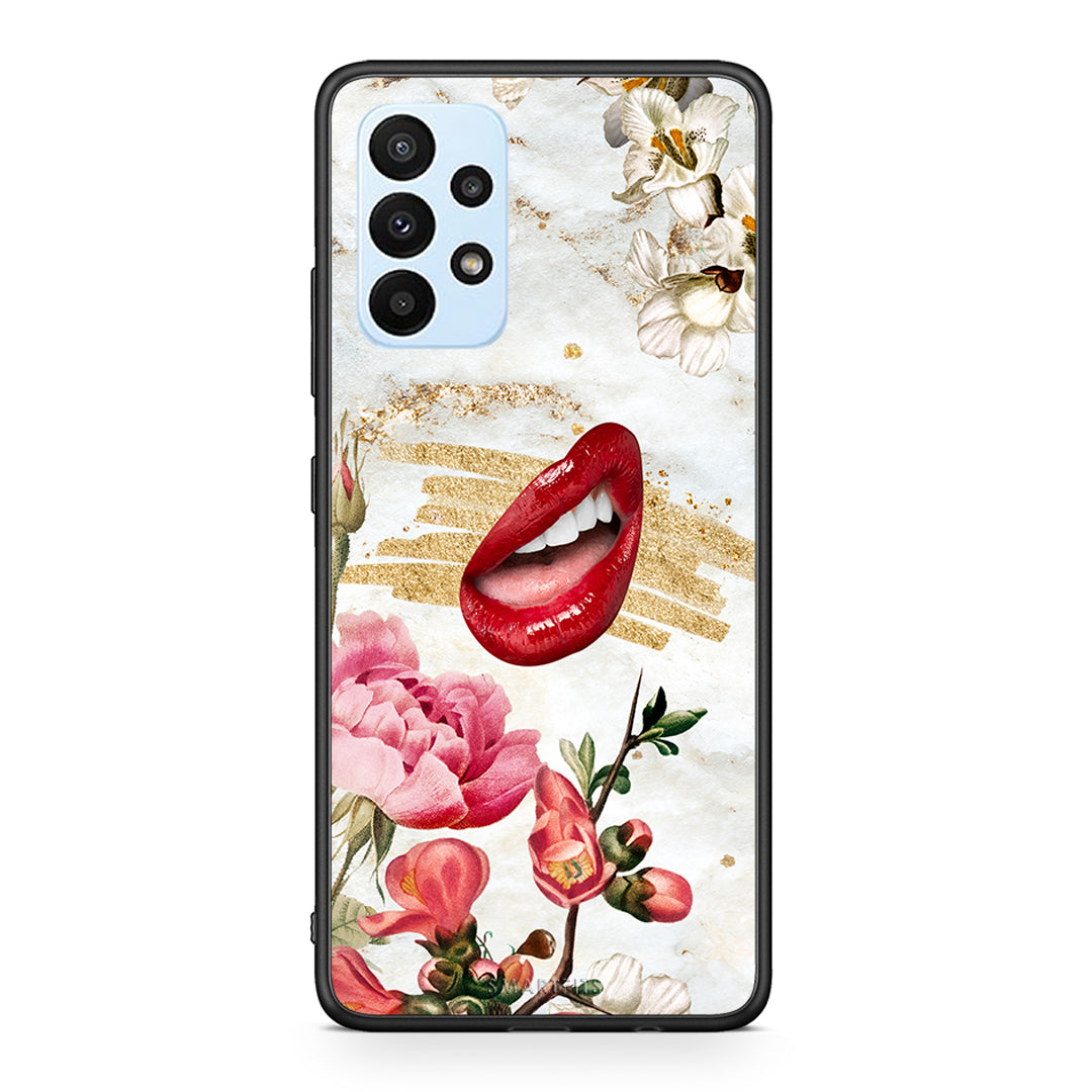 Samsung A23 Red Lips θήκη από τη Smartfits με σχέδιο στο πίσω μέρος και μαύρο περίβλημα | Smartphone case with colorful back and black bezels by Smartfits