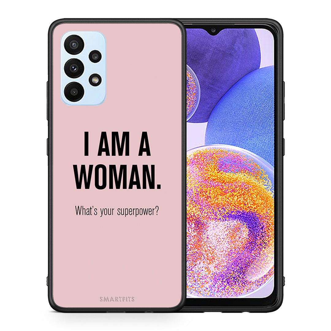 Θήκη Samsung A23 Superpower Woman από τη Smartfits με σχέδιο στο πίσω μέρος και μαύρο περίβλημα | Samsung A23 Superpower Woman case with colorful back and black bezels